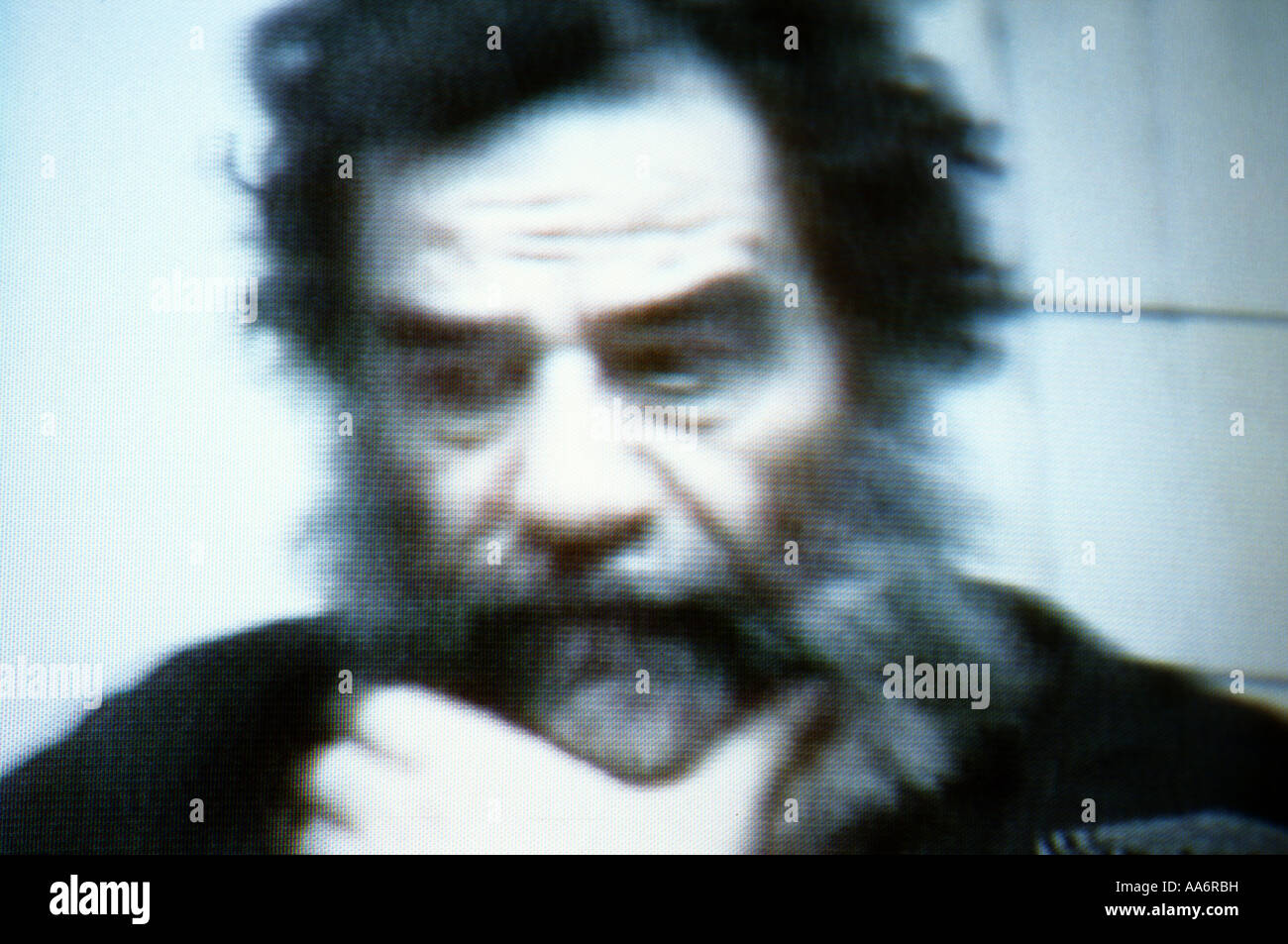 TV screen shot of Sadfam Hussein immediately after he had been captured by American forces. Stock Photo