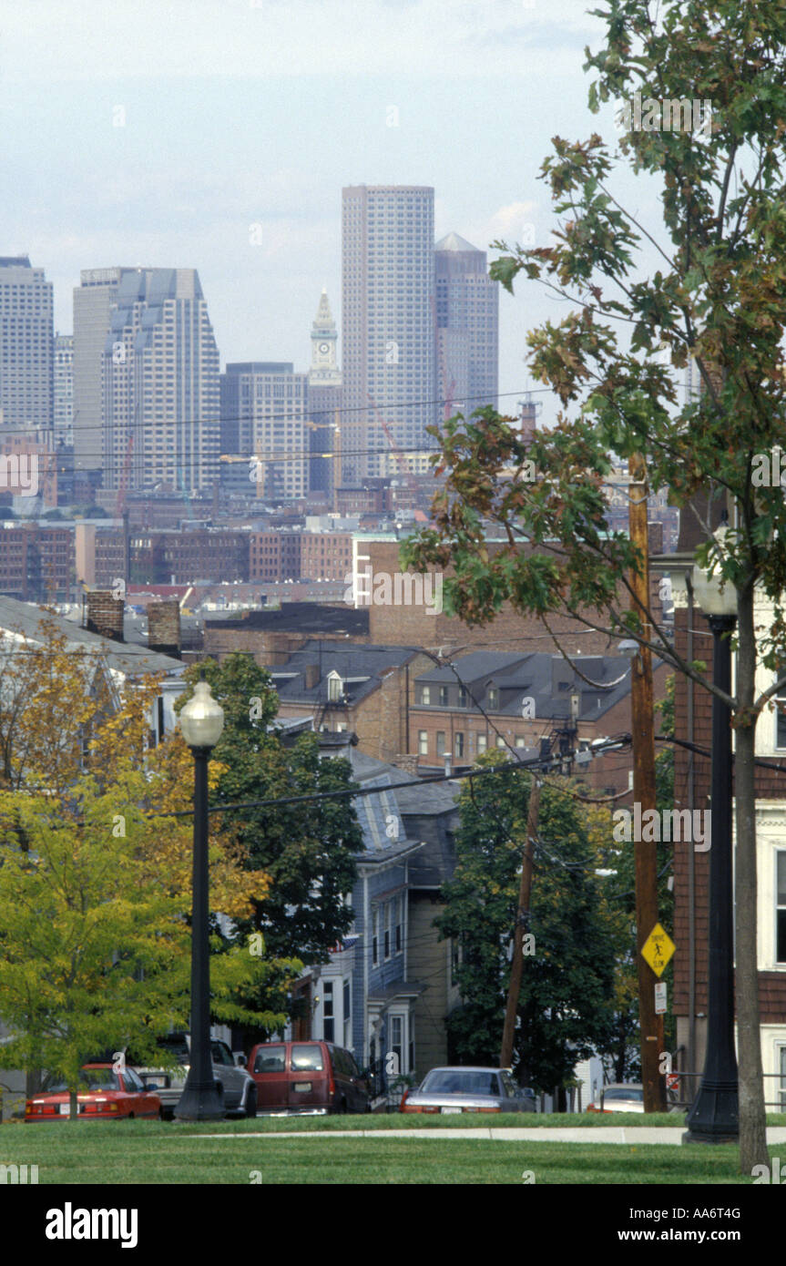 A view of downtown Boston from Dorchester Heights in South Boston Stock Photo