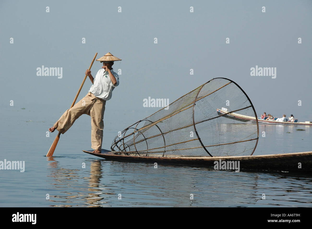 Myanmar Shan state Inle lake traditional fishing techniques Stock Photo