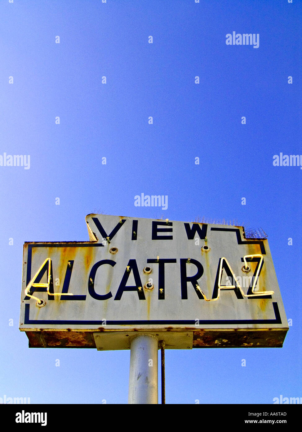 Alcatraz tour trip prison sign at ferry terminal on Pier 41 The Embarcadero San Francisco California USA Stock Photo