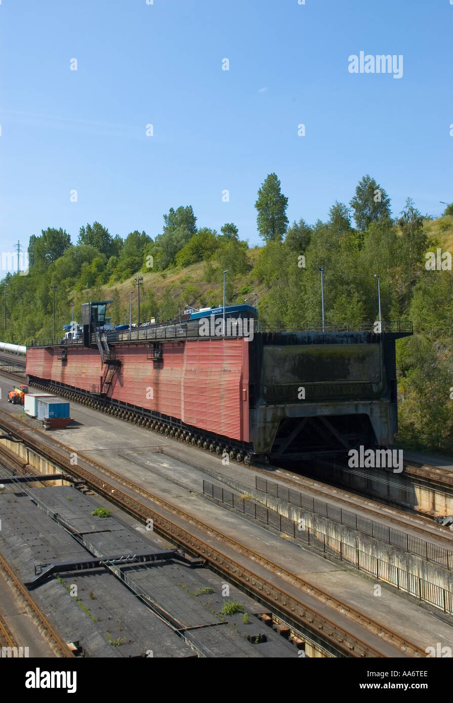 Barge transporter on the inclined plane at Ronquières Belgium Stock Photo