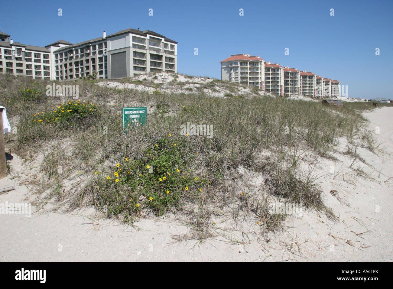 Resort and Environmentally Sensitive Area Stay Off Dunes sign in Amelia Island Florida USA Stock Photo