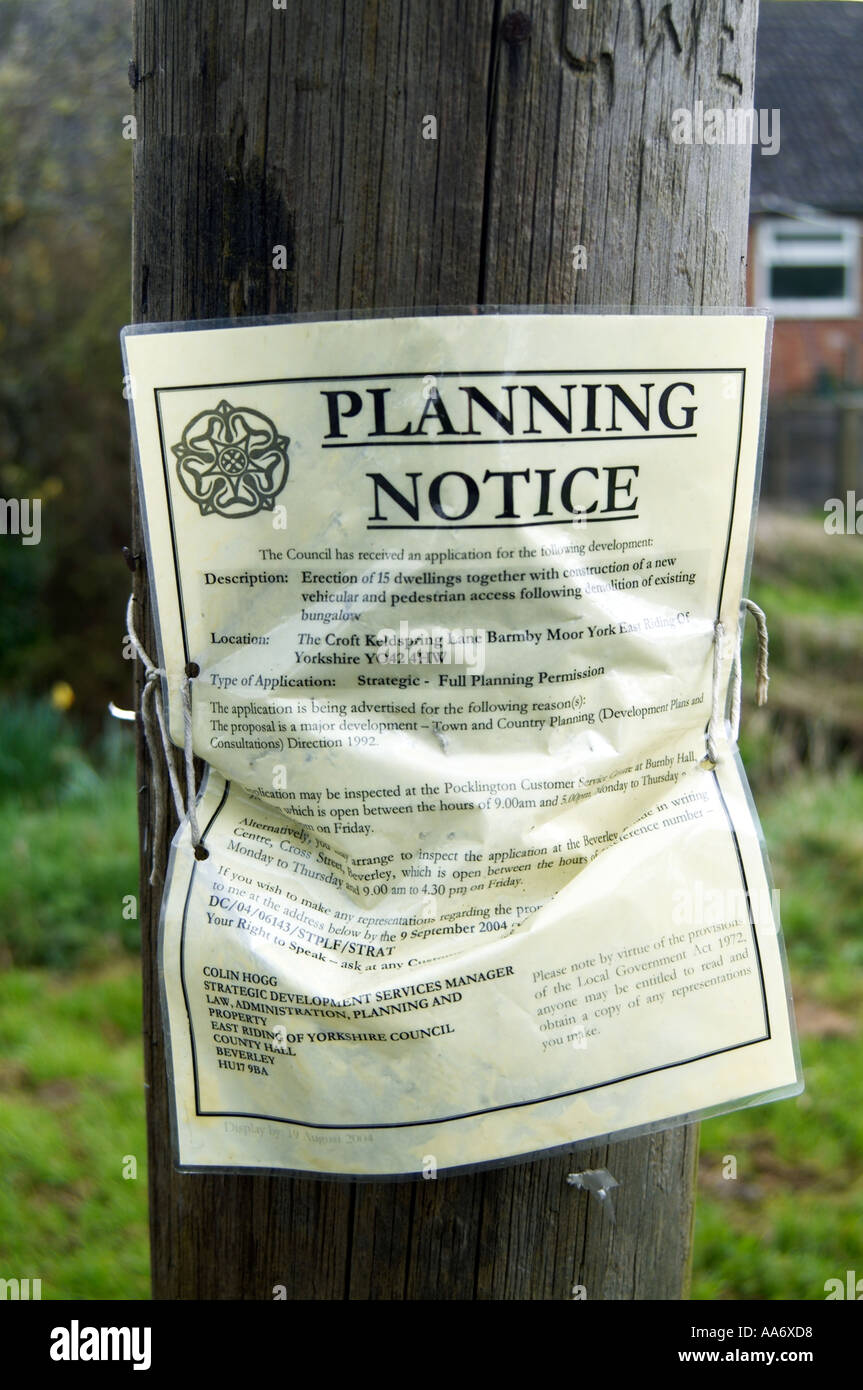 Planning Application notice issued by local authority Stock Photo Alamy