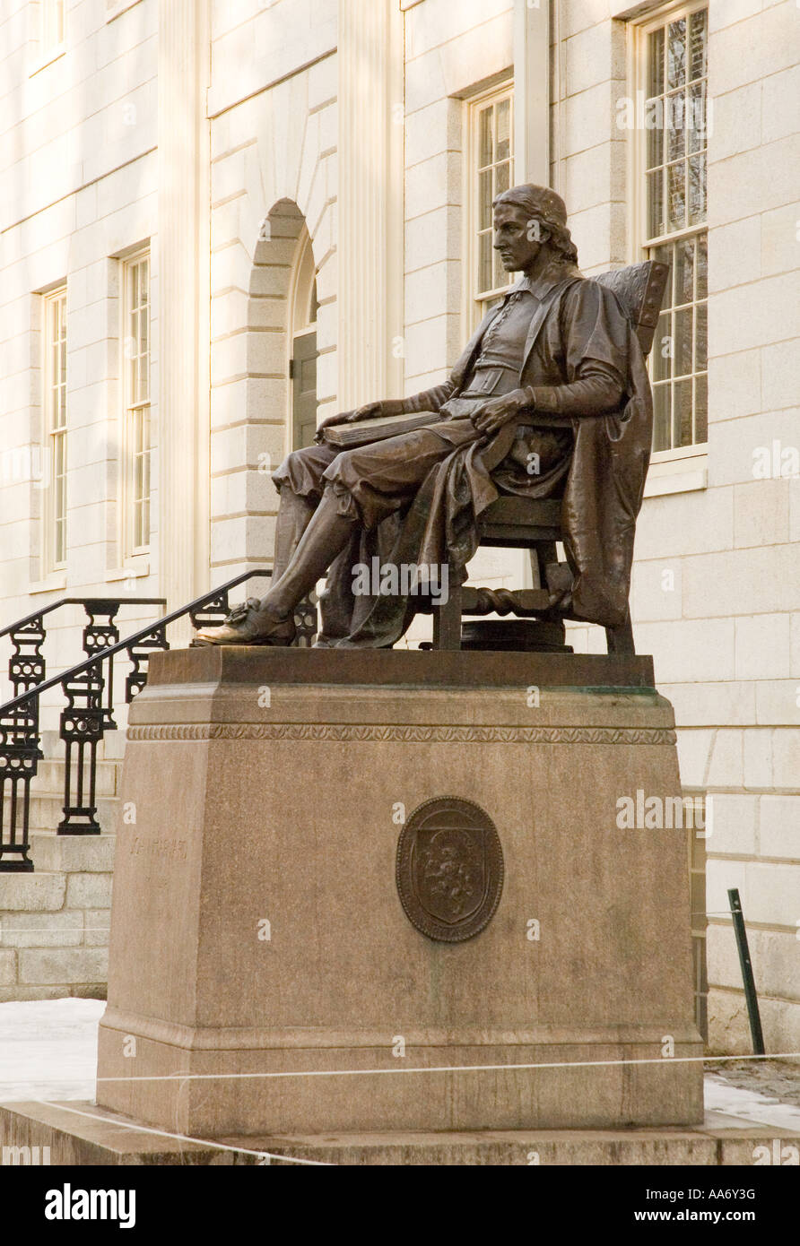 John Harvard statue in Harvard University Cambridge Massachusetts Stock Photo