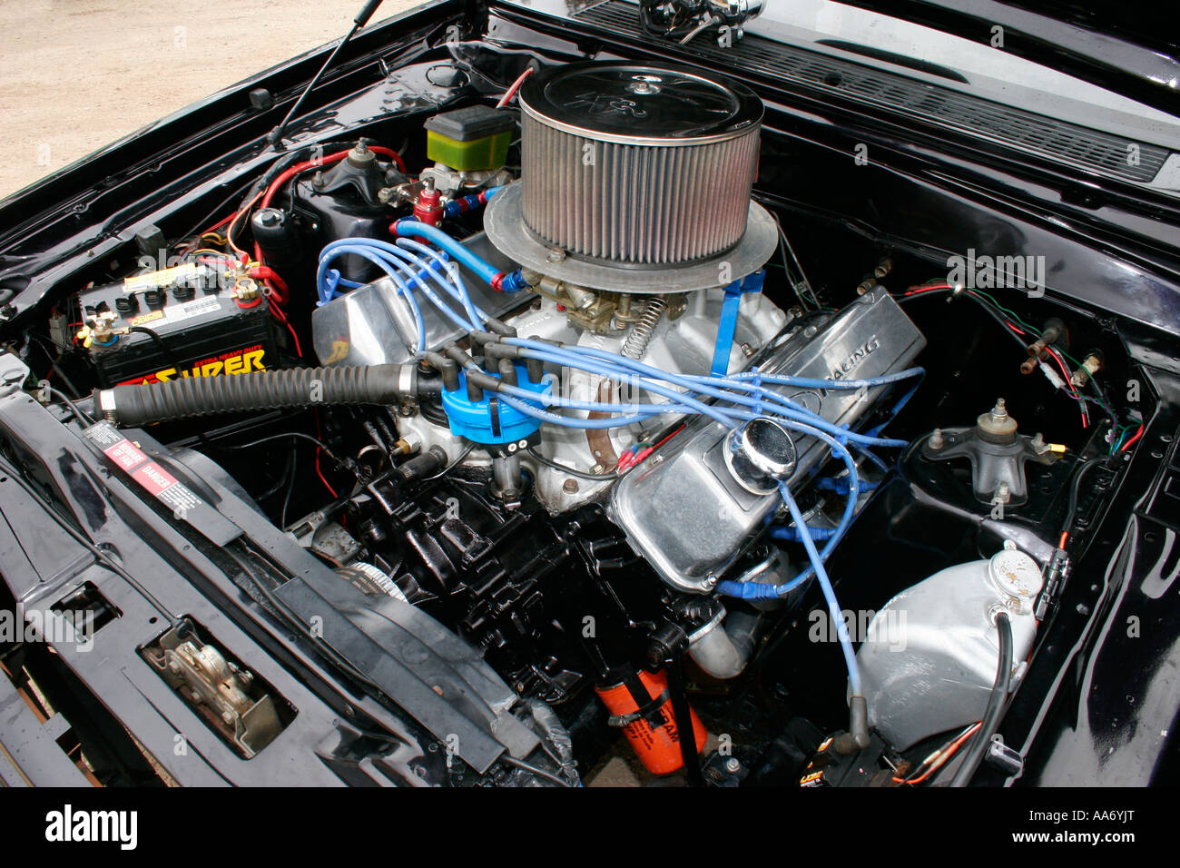 high horsepower V8 engine in an Australian Ford drag racing race car Stock  Photo - Alamy