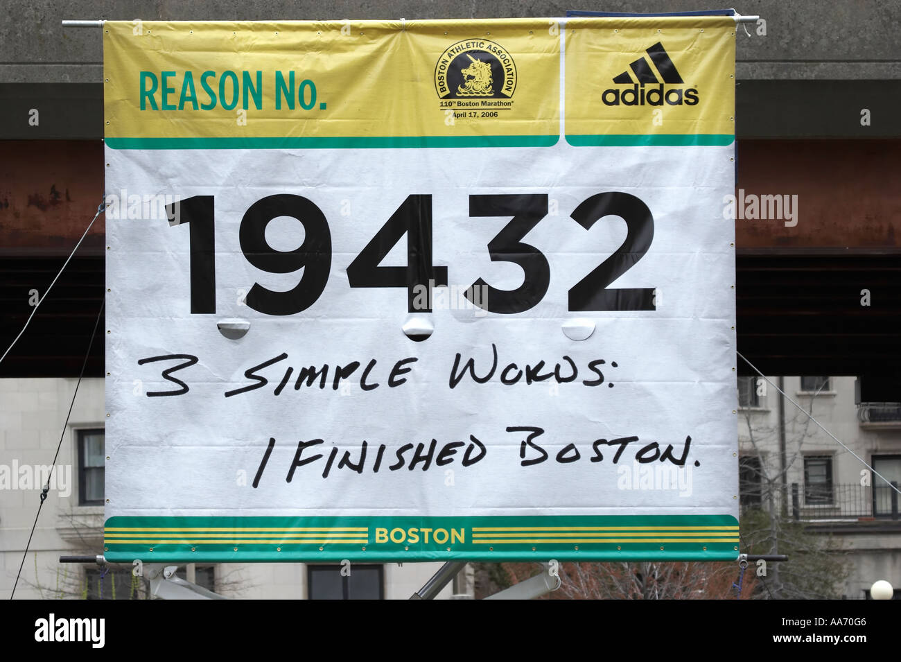 A Banner hanging during the 2006 Boston Marathon Stock Photo Alamy