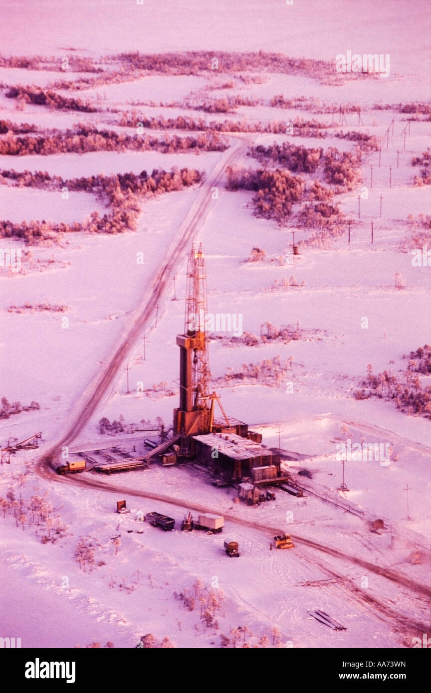 Arial view of a crude oil drilling rig in Western Siberia near Surgut Russia Photo by Chuck Nacke Stock Photo