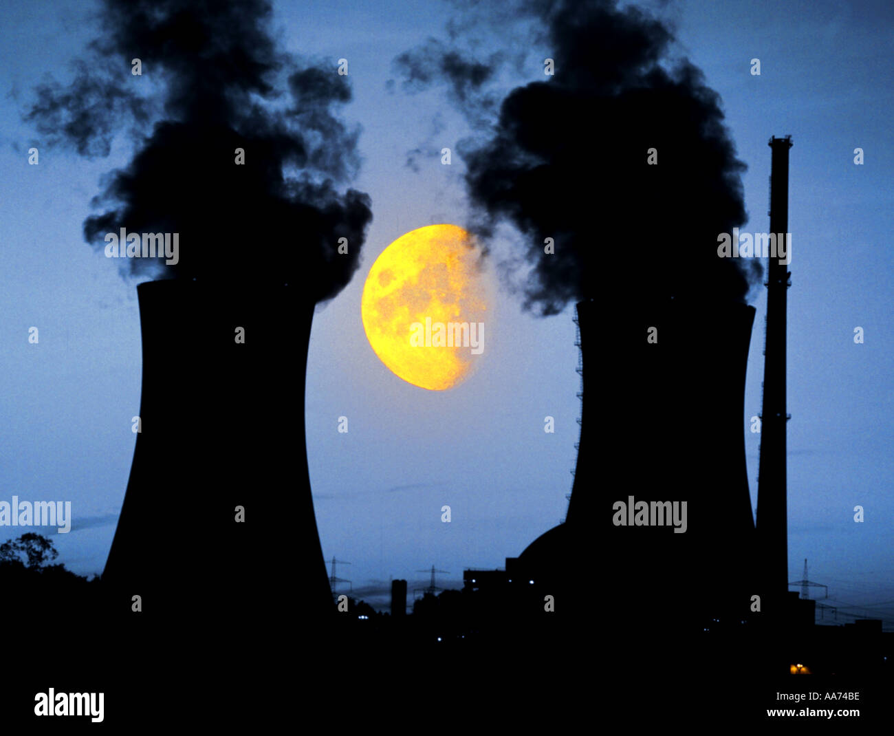 nuclear power station cooling towers symbolic emission atomic energy