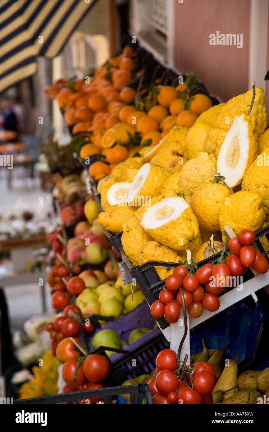 Fruit vendor stand Taormina Sicily Italy Stock Photo