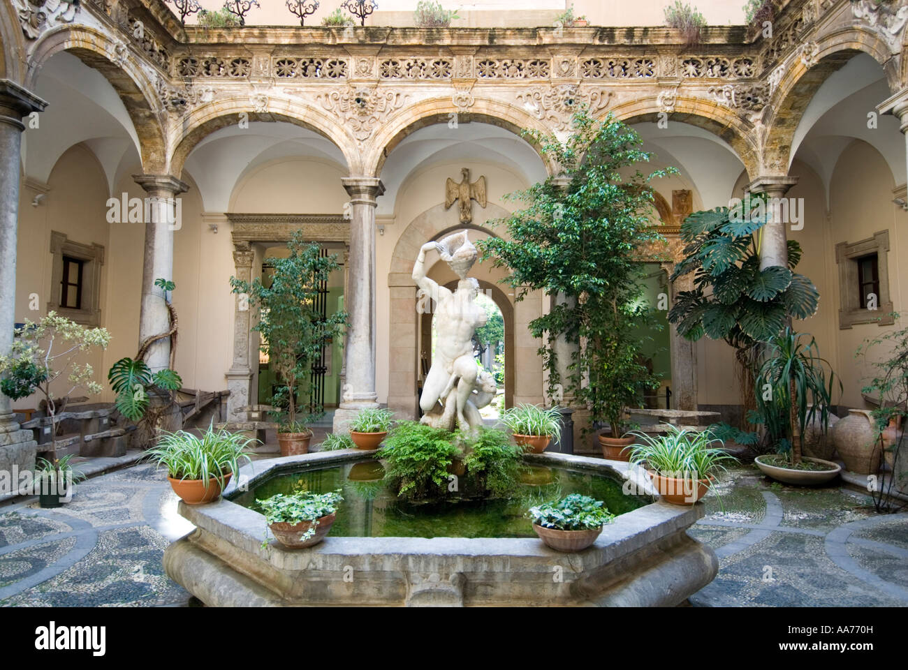 Courtyard of the Museo Archeologico Regionale Palermo Sicily Italy Stock Photo