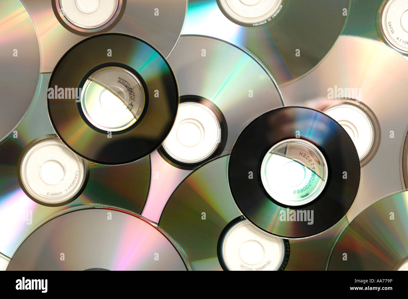 Compact disks information CD and DVD data storage music recording Stock Photo