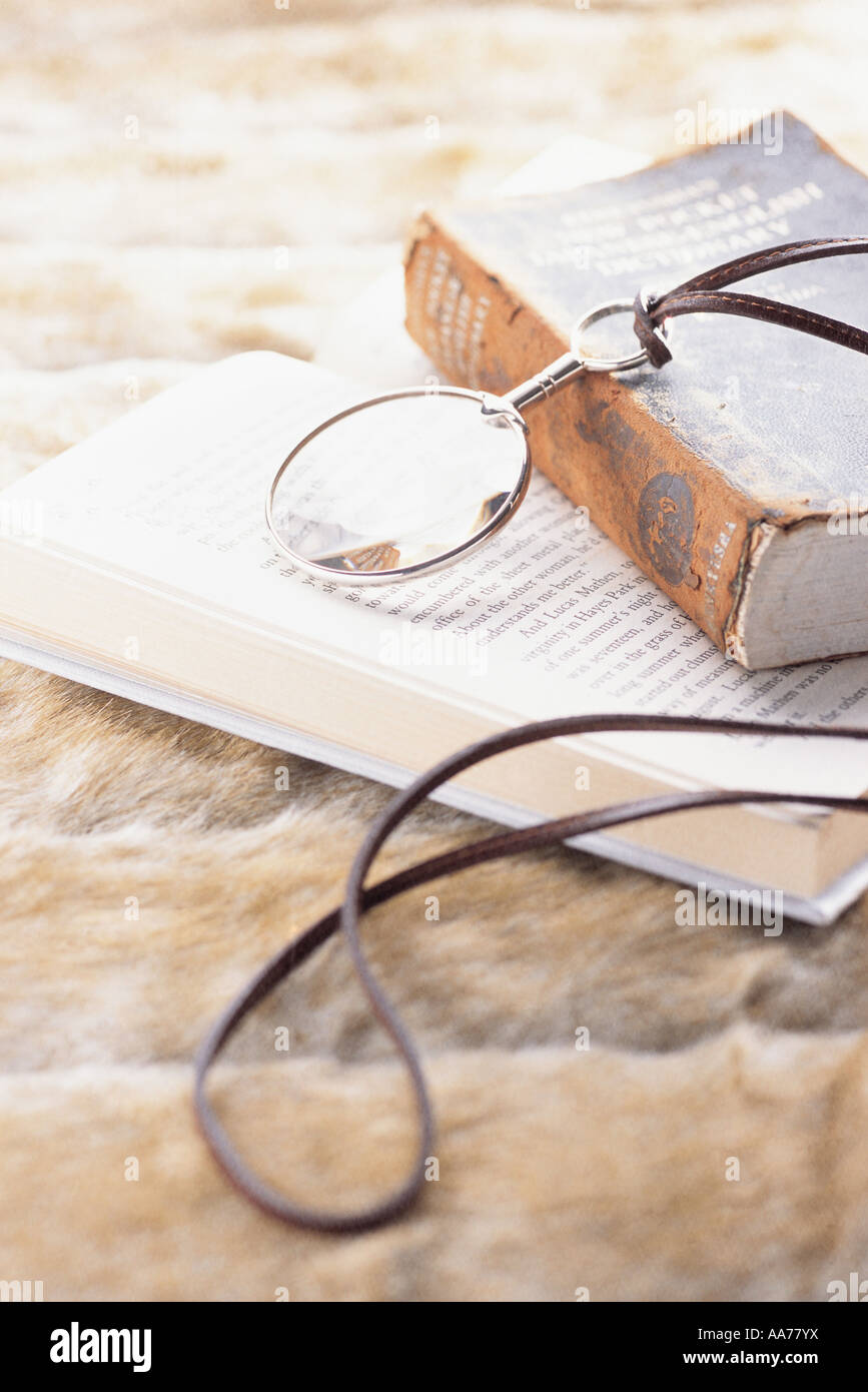 Book and magnifying glass Stock Photo Alamy