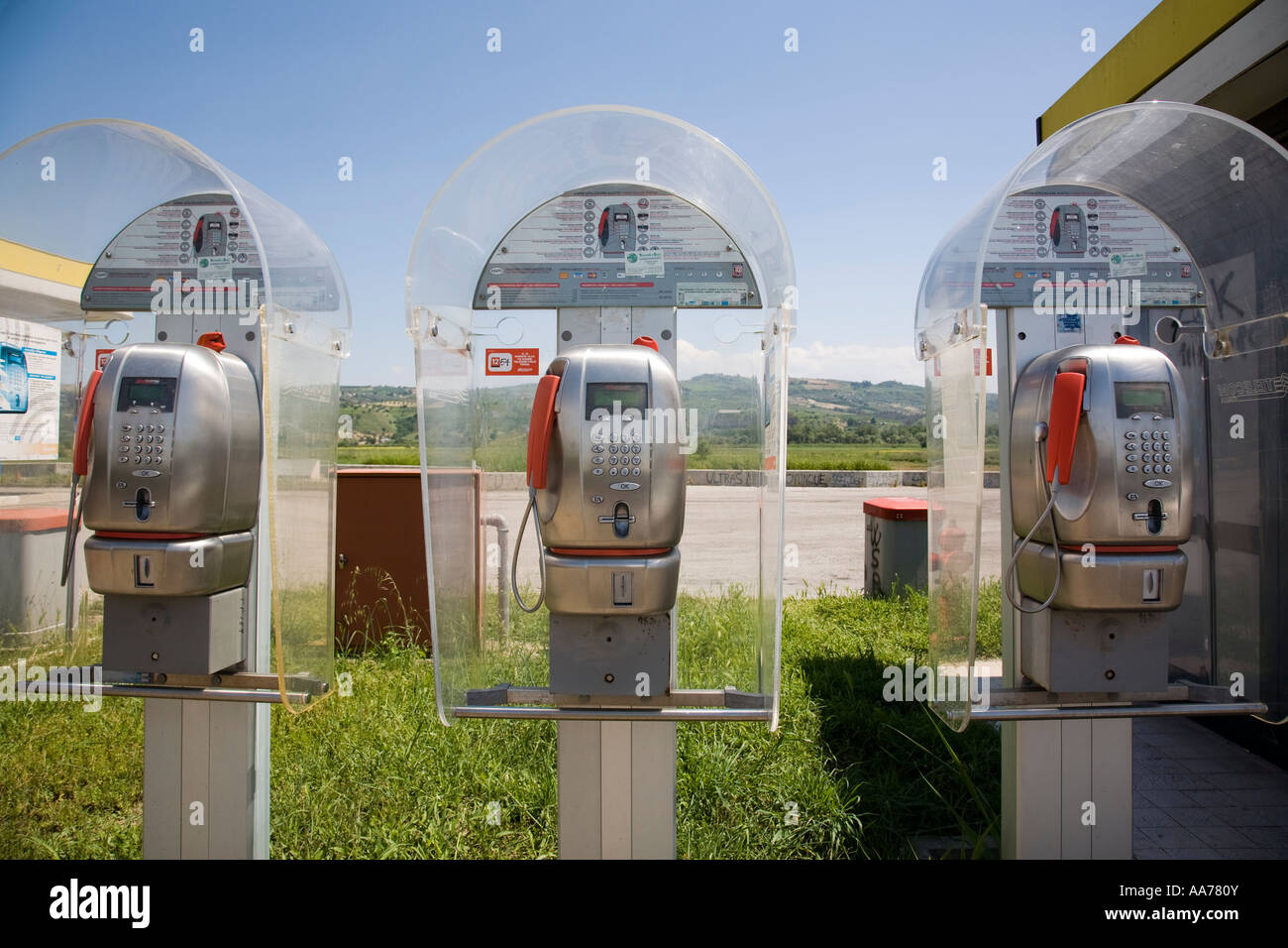 Three public pay telephones at an Autogrill on Autostrada A1 Tarsia Italy Stock Photo Alamy