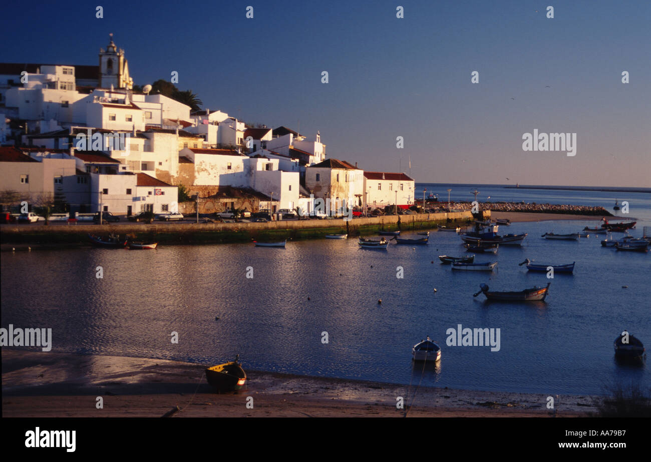 Portugal Algarve village of Ferragudo beach harbour Stock Photo