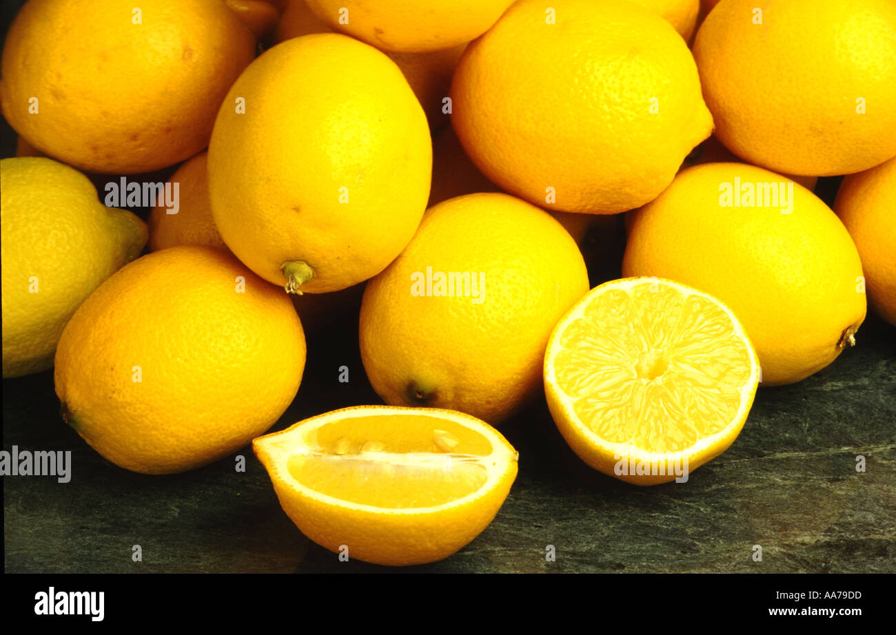 citrus fruit fruits lemon lemons food yellow sour acid zitrone zitronen Stock Photo