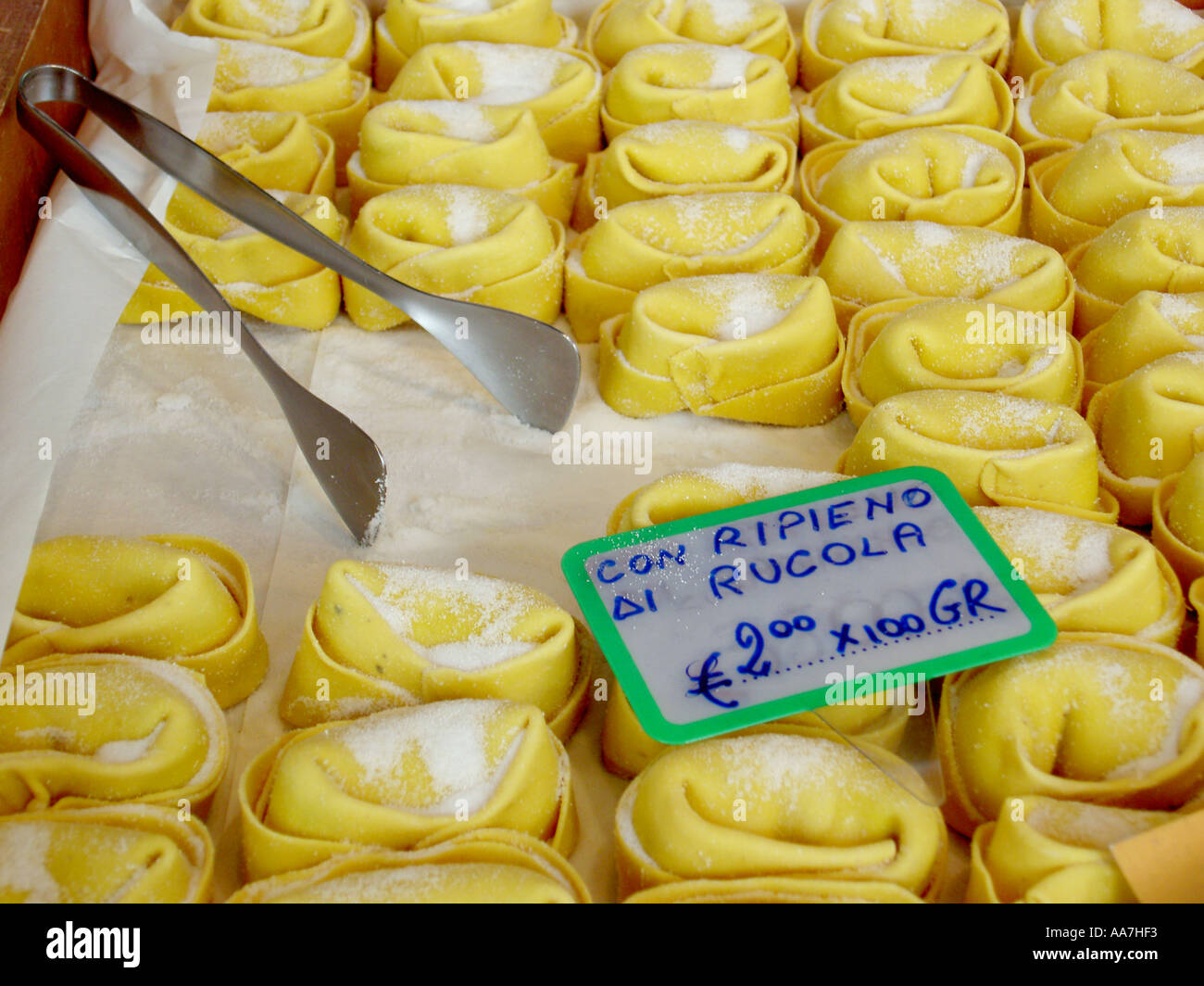 Sweet and savoury pastry specialities on sale in the delicatessen in the ancient town centre of Asolo, Treviso, Italy Stock Photo