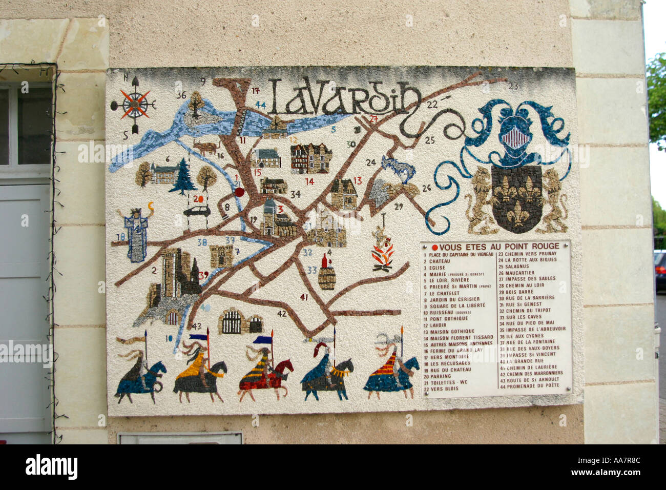 tapestry map of the french village of Lavardin in the Loire valley Stock Photo - Alamy