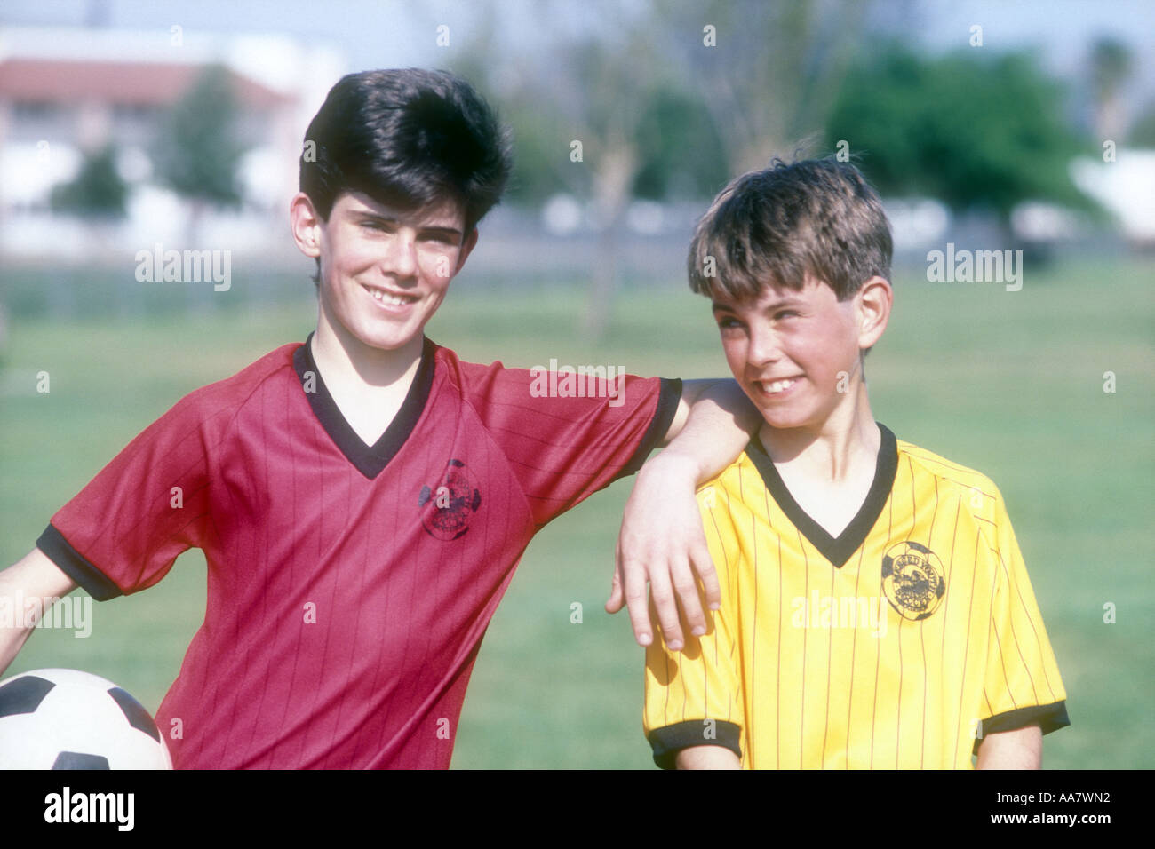 Brothers in soccer uniforms Stock Photo Alamy