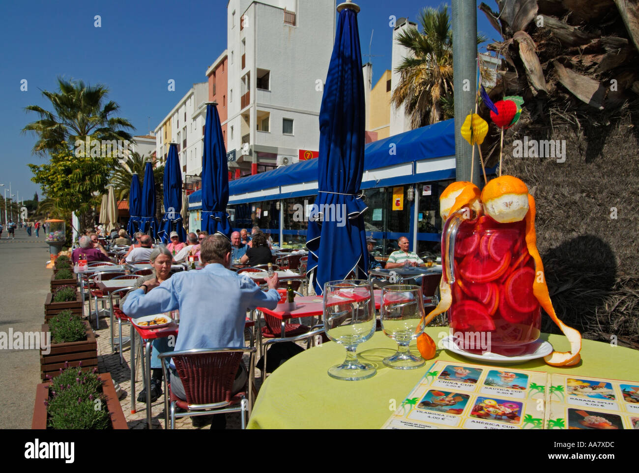 Sangria jug in a restaurant in Vilamoura marina complex Algarve Portugal EU Europe Stock Photo