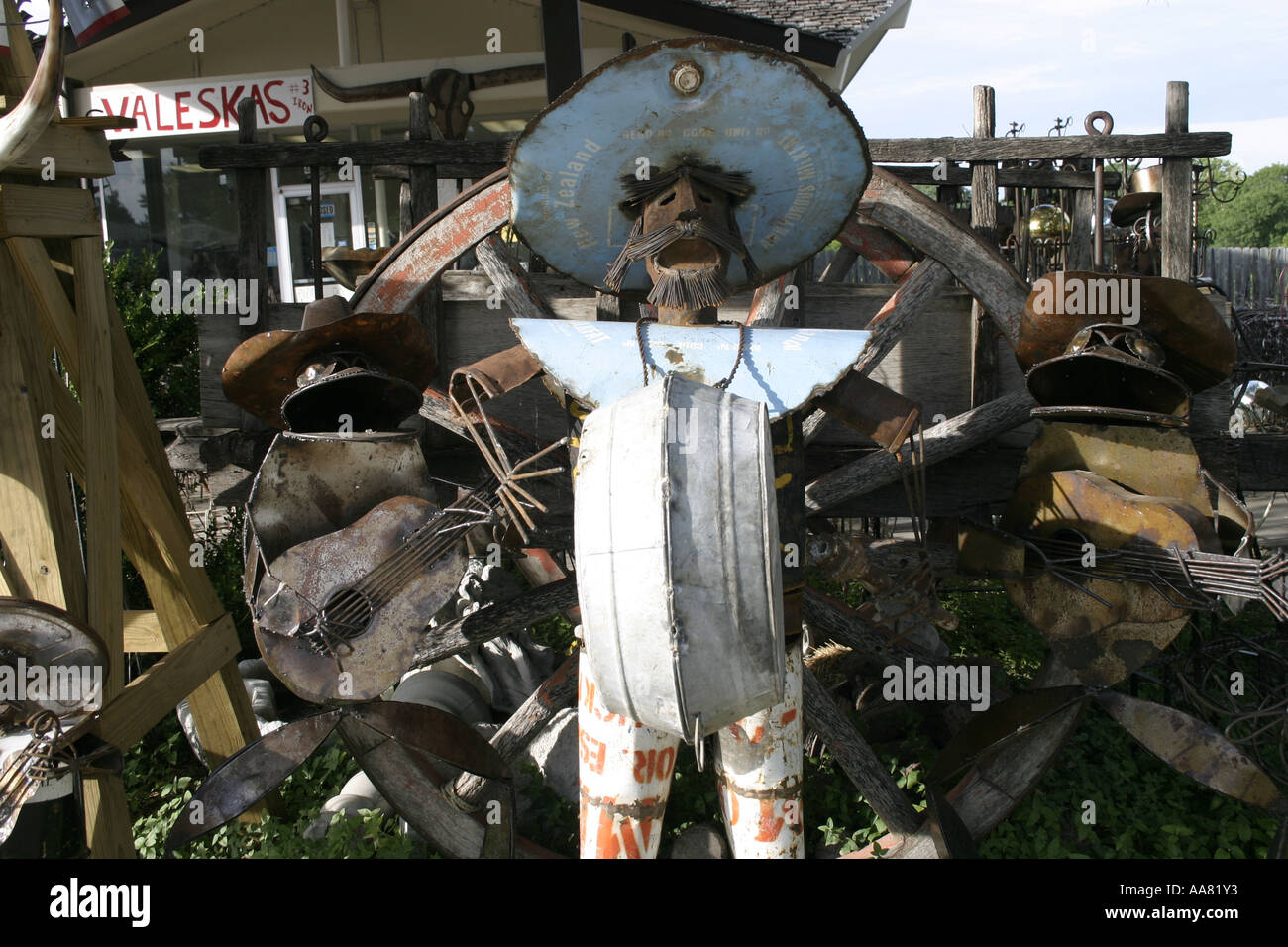 Texas/Mexican Metal Art Mariachi man and frogs made from Scrap Stock