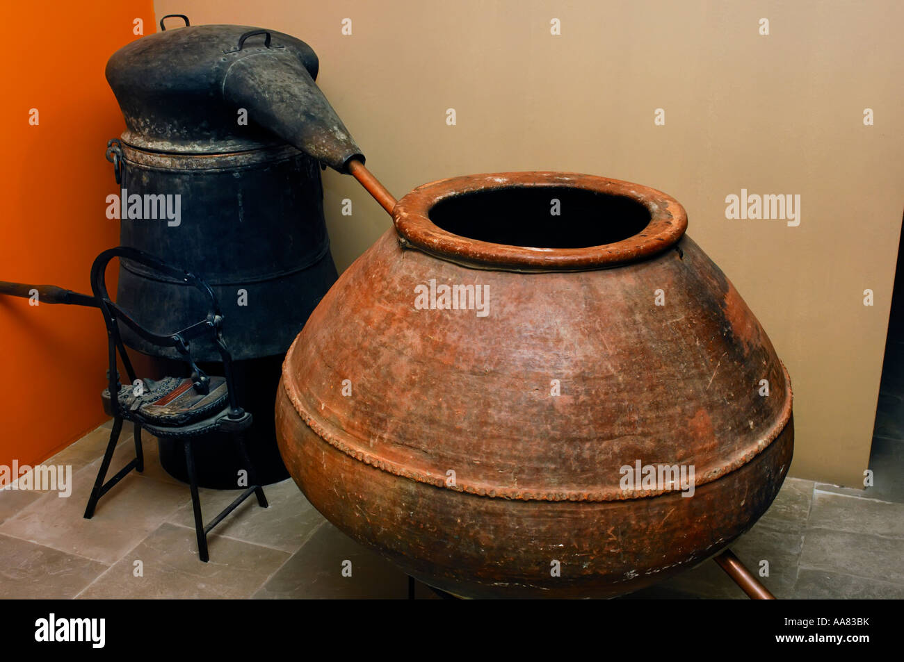 Ancient distillery equipment in Cyprus Wine Museum Wine production history Stock Photo