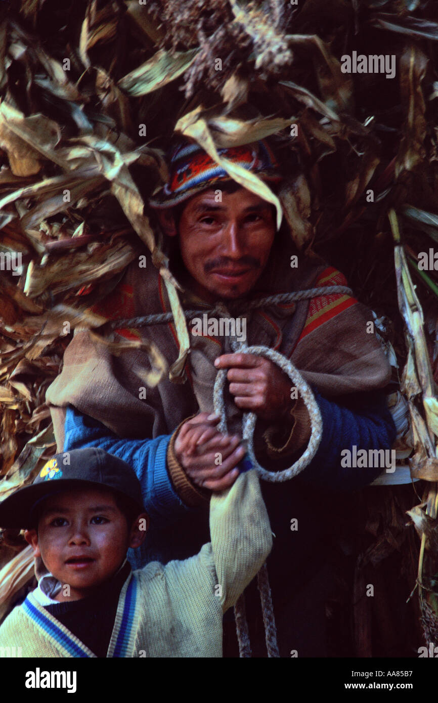 Quecha Man with Corn Husks Wolloq Peru Stock Photo
