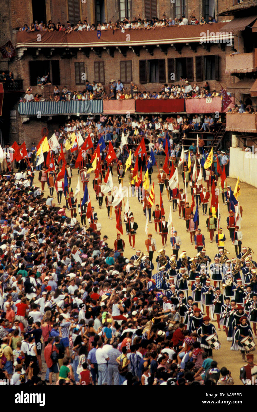 Valveless Trumpets and Flags Palio Parade Siena Italy Stock Photo