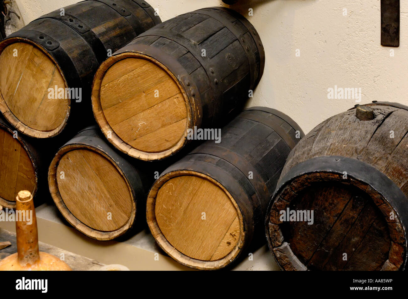 Wooden wine barrels Stock Photo