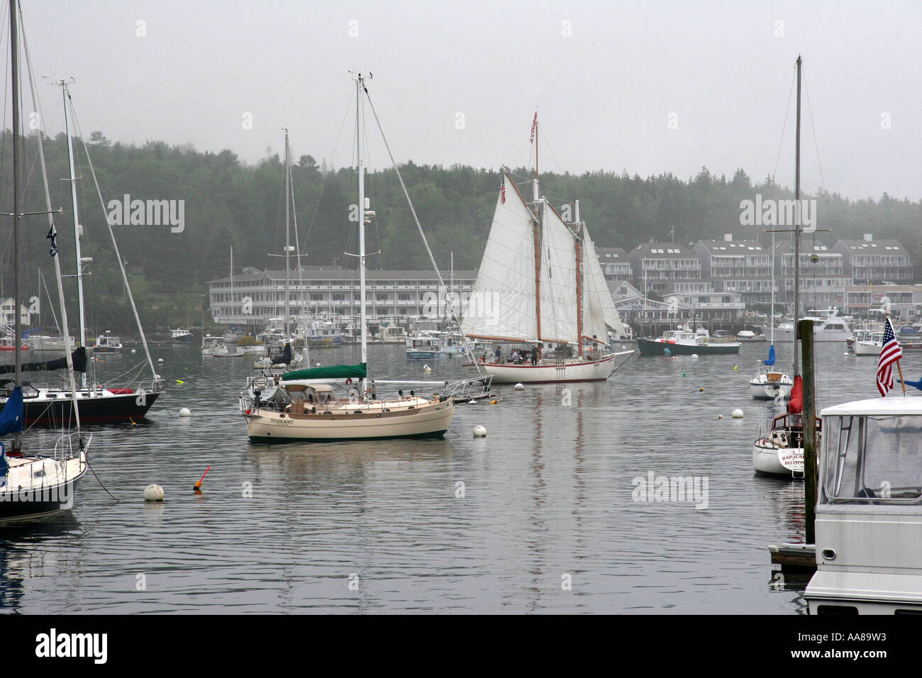 Boothbay Harbor on a calm day Stock Photo