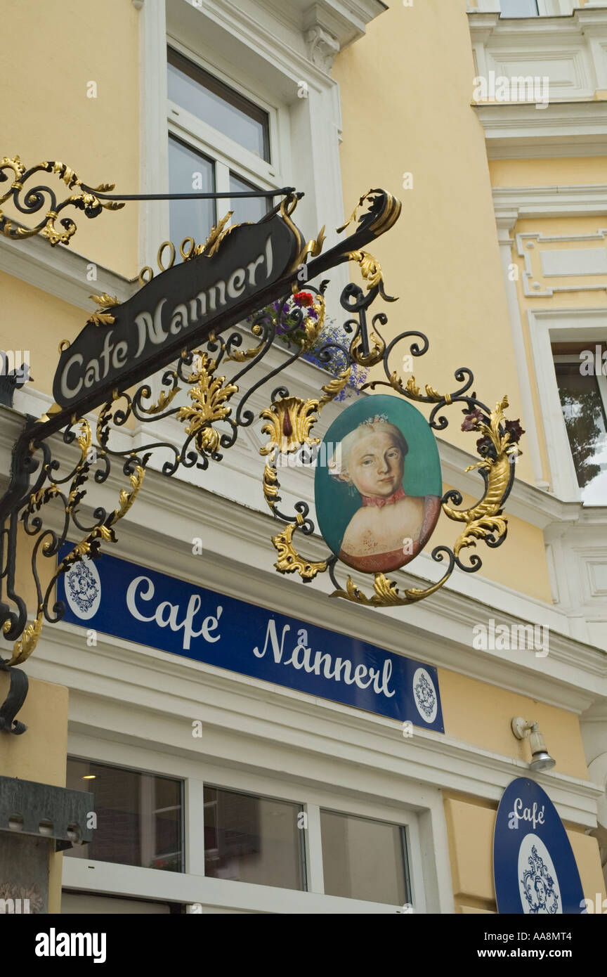 Austria St Gilgen Cafe Nannerl decorative exterior sign Stock Photo