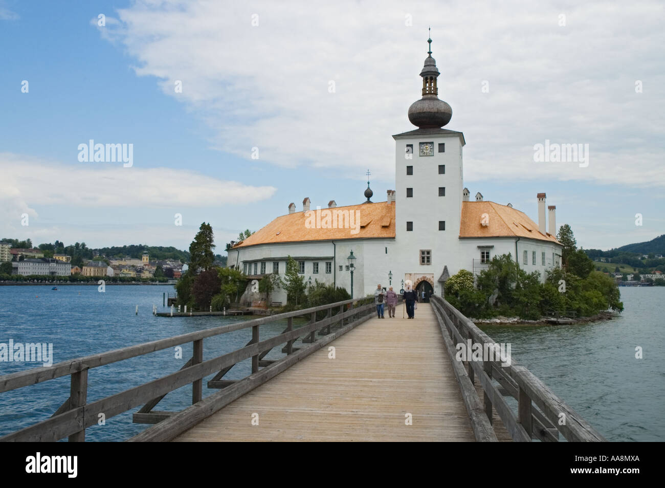 Austria Gmunden Ort Castle on island in Lake Traunsee Stock Photo