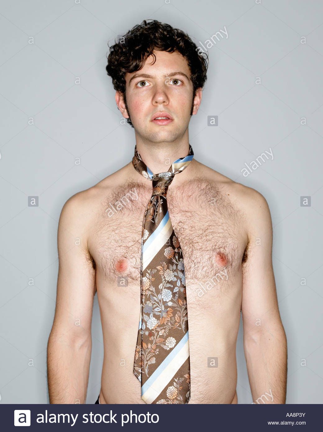 Man With Bare Chest And Tie Stock Photo 12551438 Alamy