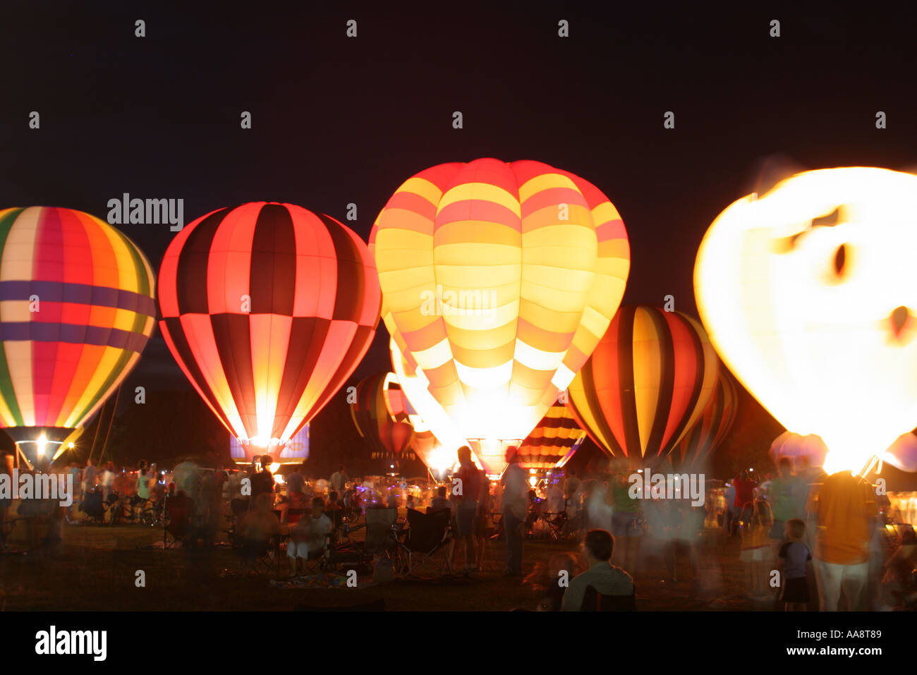 Alabama Morgan County,Decatur,Point Mallard Park,Alabama Jubilee Hot Air Balloon Classic,flight,glowing in dark,families watching,visitors travel trav Stock Photo