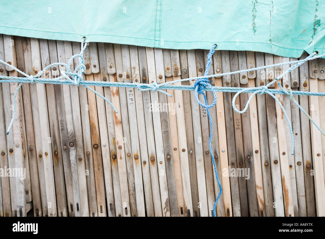 Deck chairs stored for winter Blackpool promenade Lancashire England