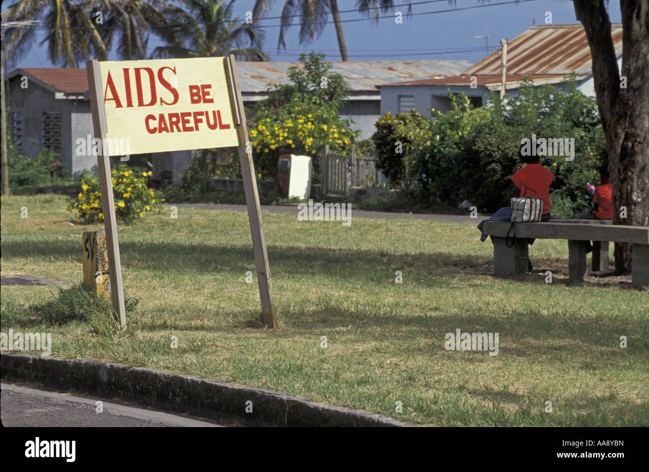Third World island St Kitts displays a sign to warn its residence of AIDS Stock Photo
