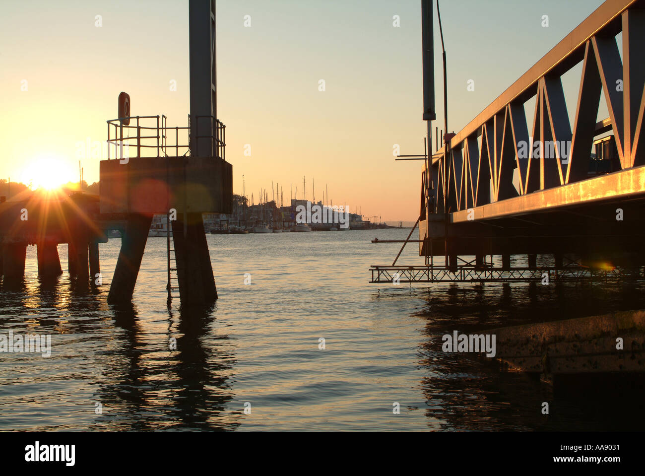 Sunset Approaches at Ferry Dock Cowes Isle of Wight Hampshire England United Kingdom UK Stock Photo