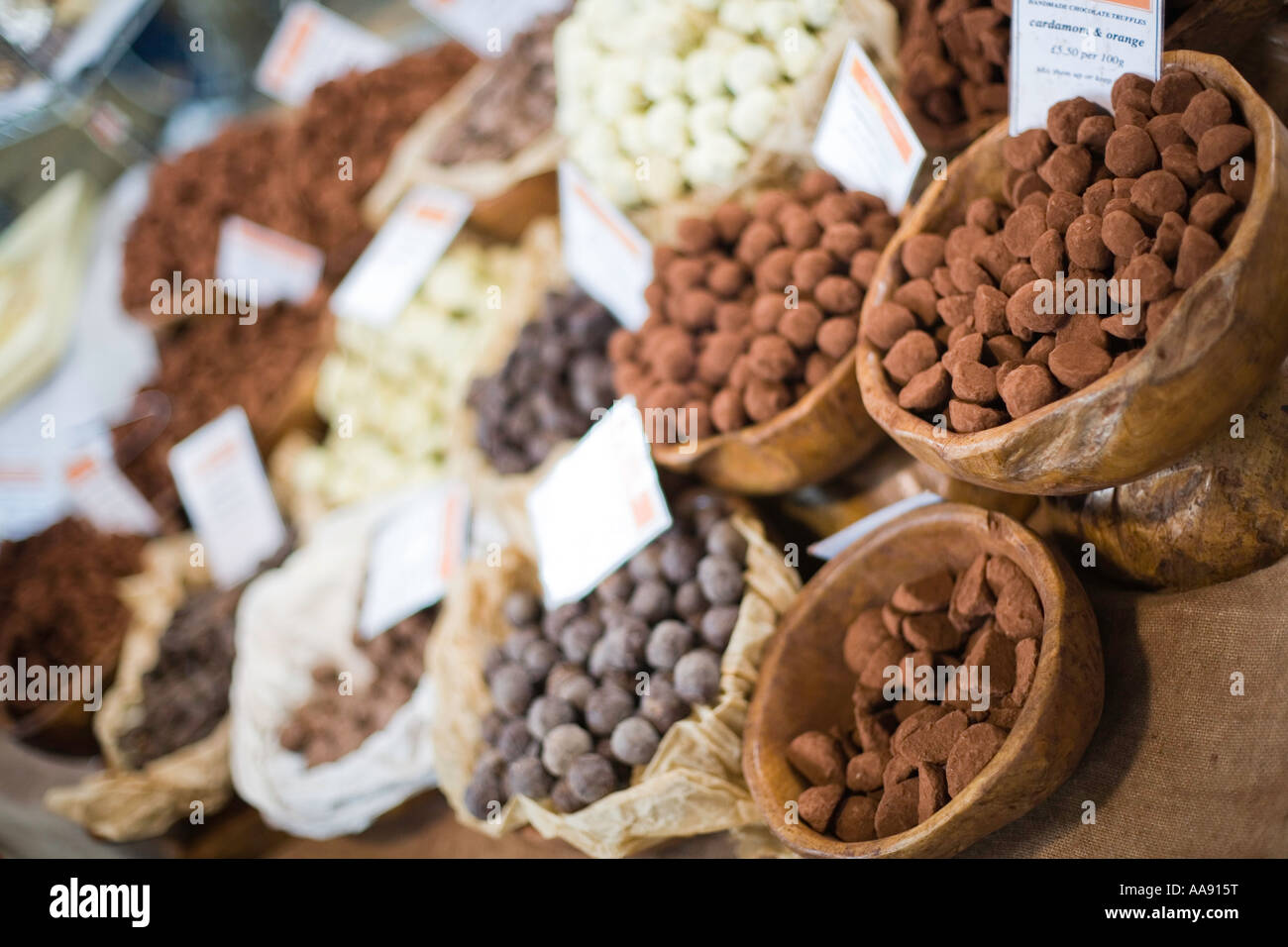 Speciality chocolates Burough market London England UK Europe Stock Photo