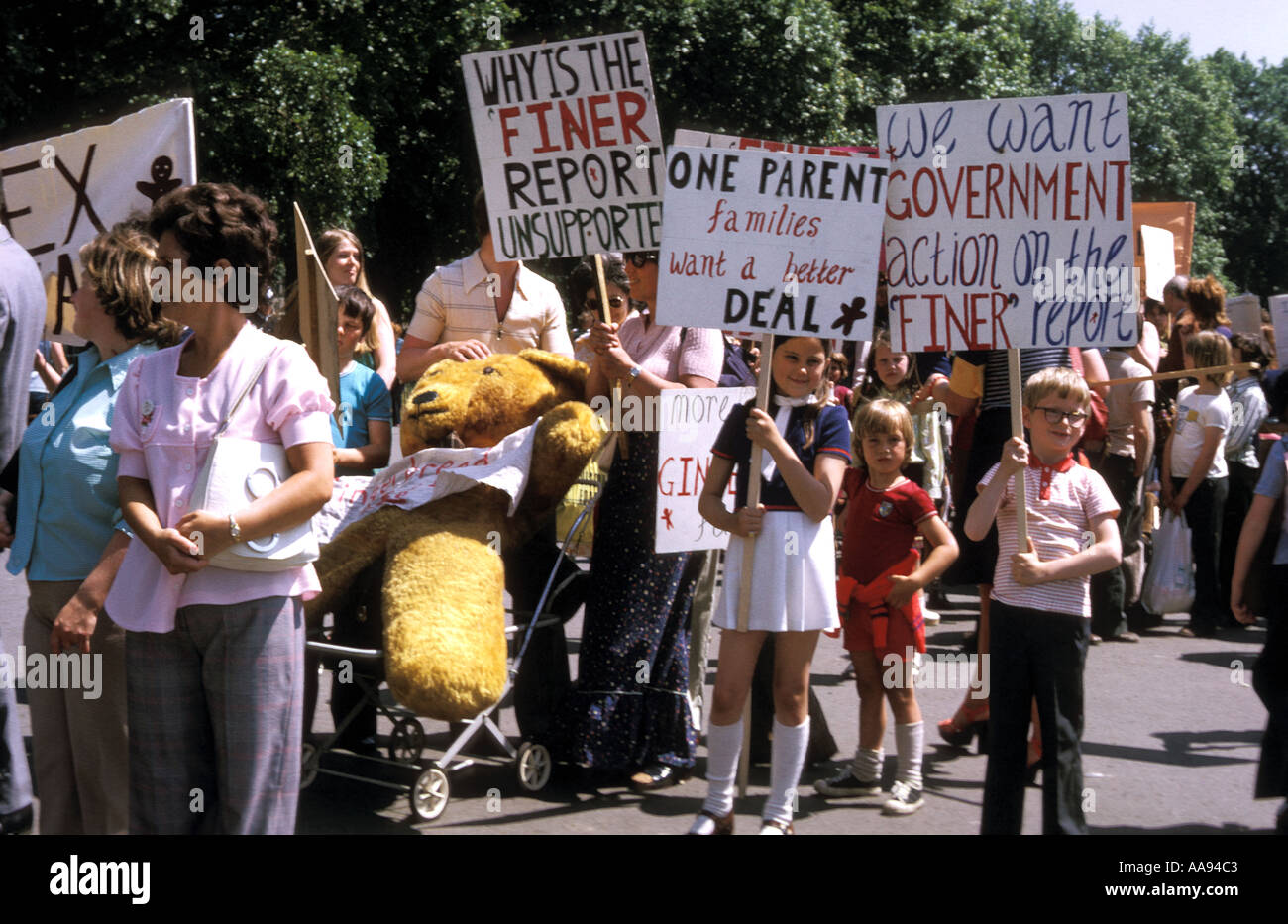 Demonstration fighting for rights for one parent families. Stock Photo