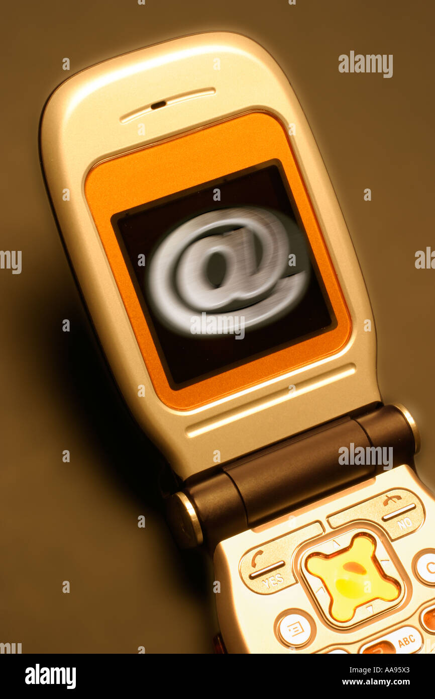 Mobile Phone with At Sign on Screen Stock Photo - Alamy