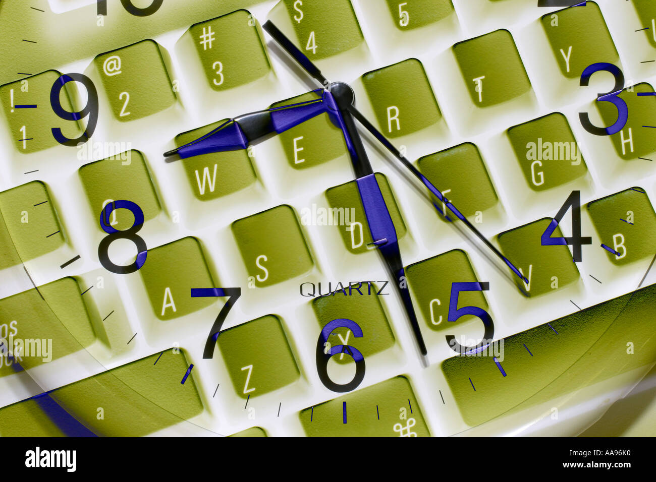 Computer Keyboard and Clock Stock Photo Alamy