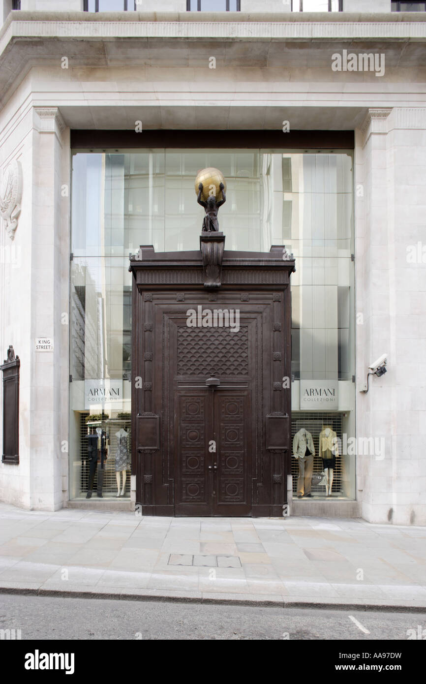 Entrance to former Armani store, Atlas House in King Street Manchester UK Stock Photo
