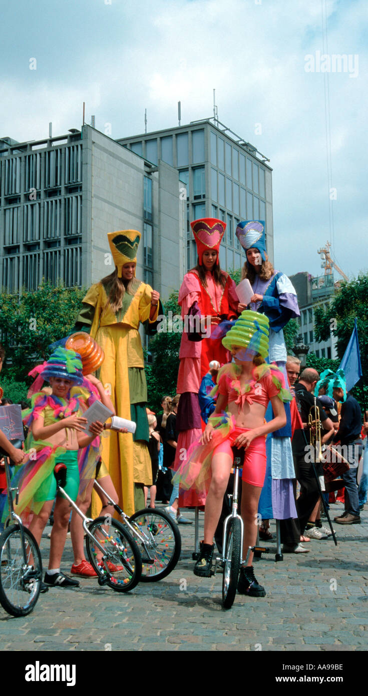 Street circus performers on stilts in Brussels Belgium Stock Photo