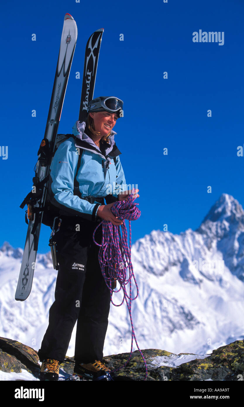 Polly Murray ski mountaineering in the Chamonix area of the French Alps Stock Photo