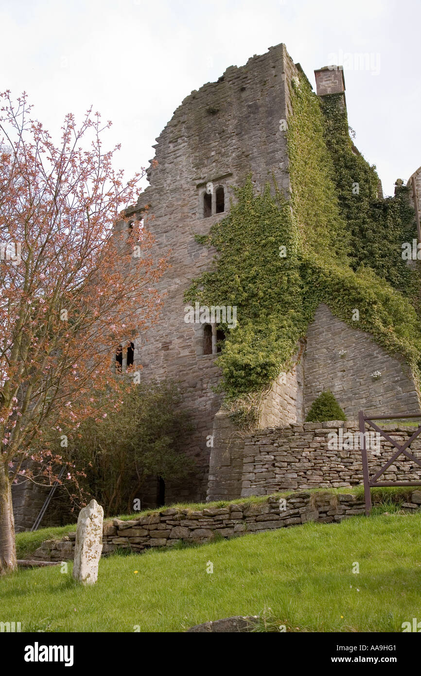 Part of the ruined castle in Hay on Wye Wales UK Stock Photo