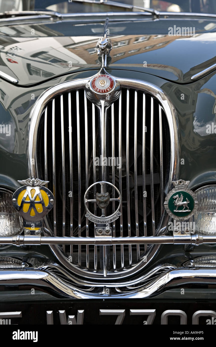 Radiator grill and badges on a 3.8 litre S type Jaguar made in 1965 Stock  Photo - Alamy