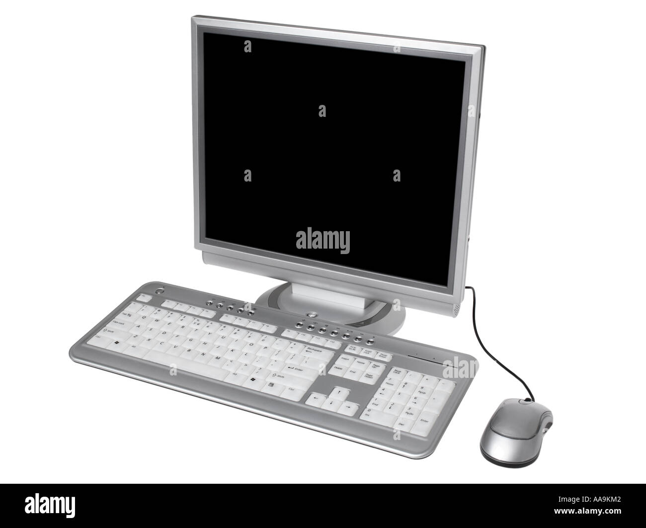 Computer with keyboard, mouse and flat panel lcd screen. Stock Photo