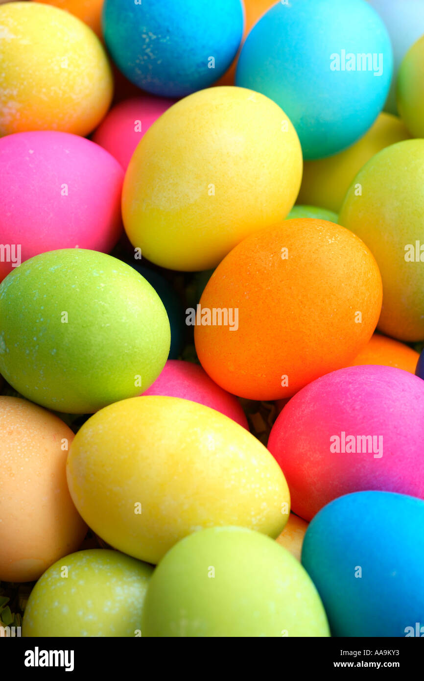 Colored hardboiled Easter eggs Stock Photo