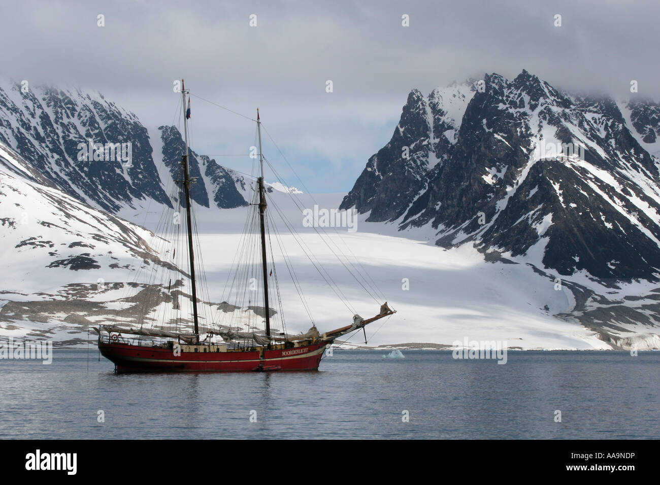 Sailing ship Noorderlicht in Spitsbergen Stock Photo