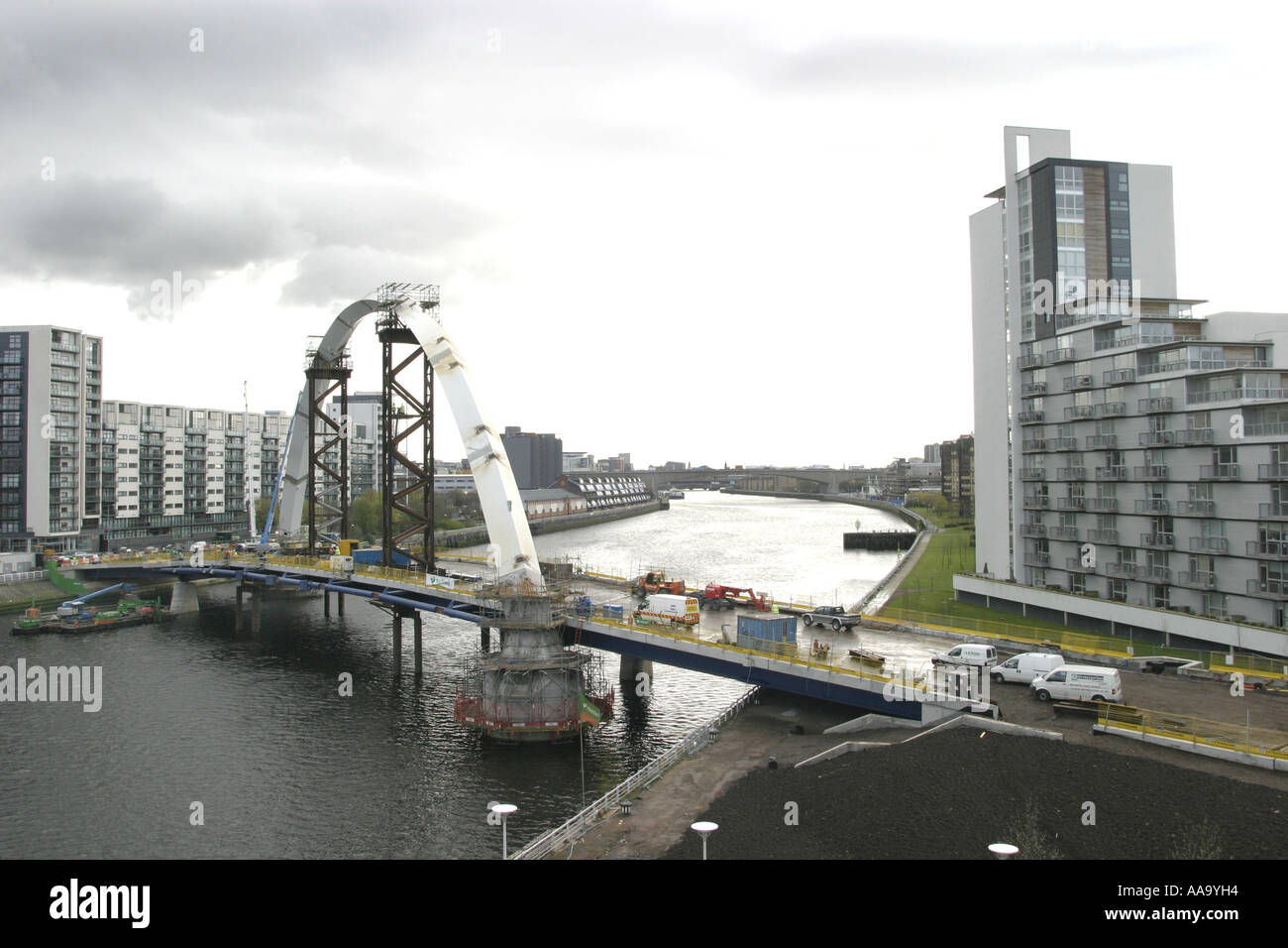 View of the new road bridge under construction over the River Clyde