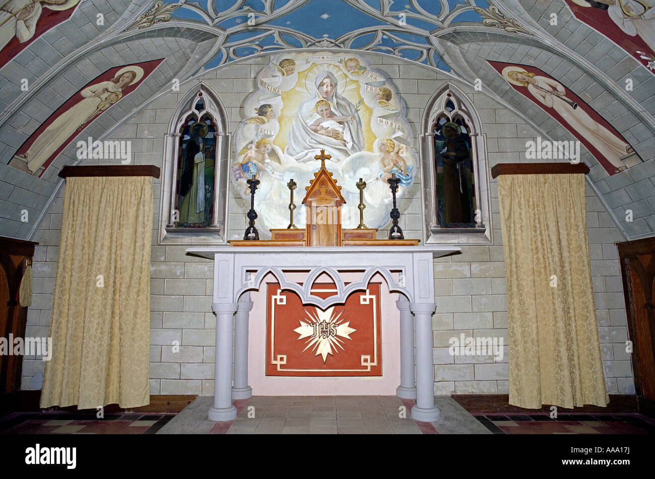 Italian chapel interior on Lamb Holm built by Italian prisoners during World War II isle of orkney scotland Stock Photo
